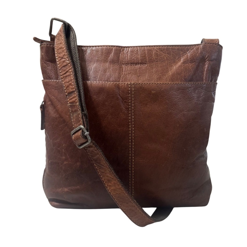 Jack Georges Crossbody Bag Medium Brown Leather Expandable Messenger